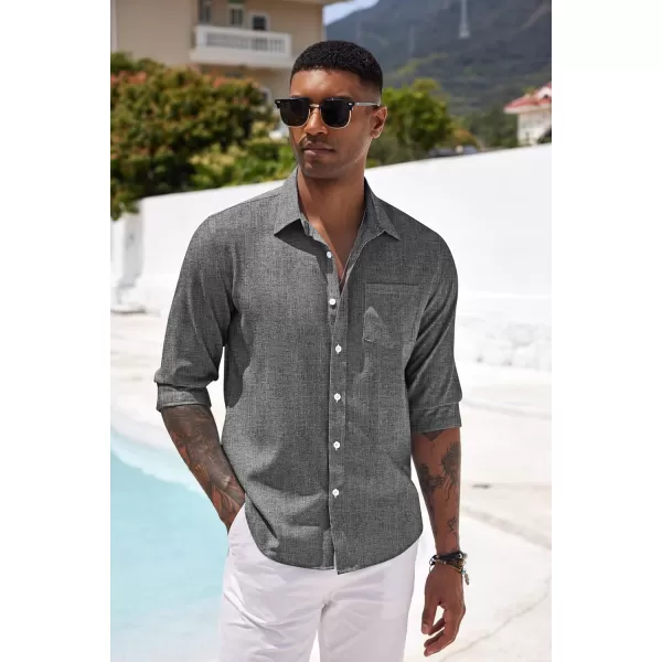 COOFANDY Men's Casual Button Down Shirt Long Sleeve Linen Chambray Shirt