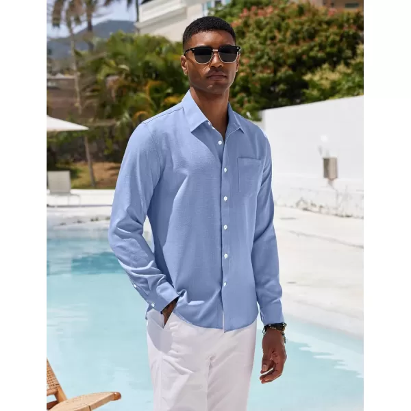 COOFANDY Men's Casual Button Down Shirt Long Sleeve Linen Chambray Shirt