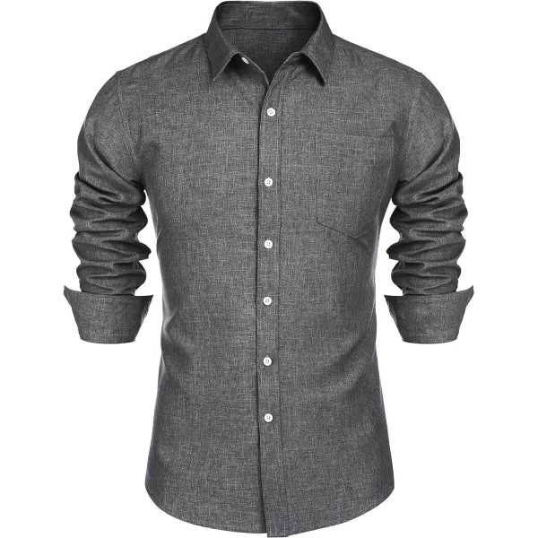 COOFANDY Men's Casual Button Down Shirt Long Sleeve Linen Chambray Shirt