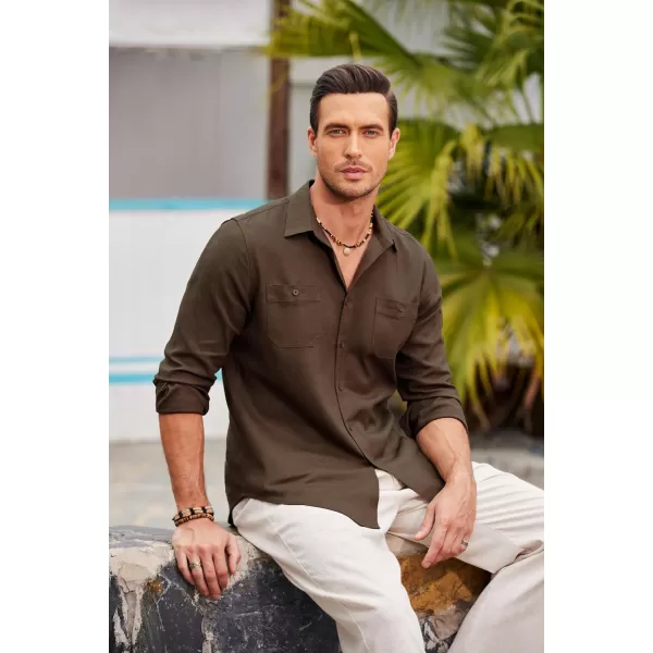 COOFANDY Men's Casual Button Down Shirt Long Sleeve Linen Chambray Shirt