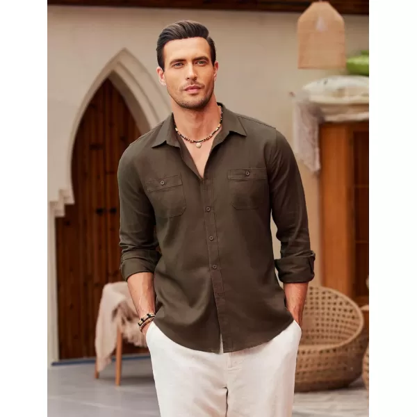 COOFANDY Men's Casual Button Down Shirt Long Sleeve Linen Chambray Shirt
