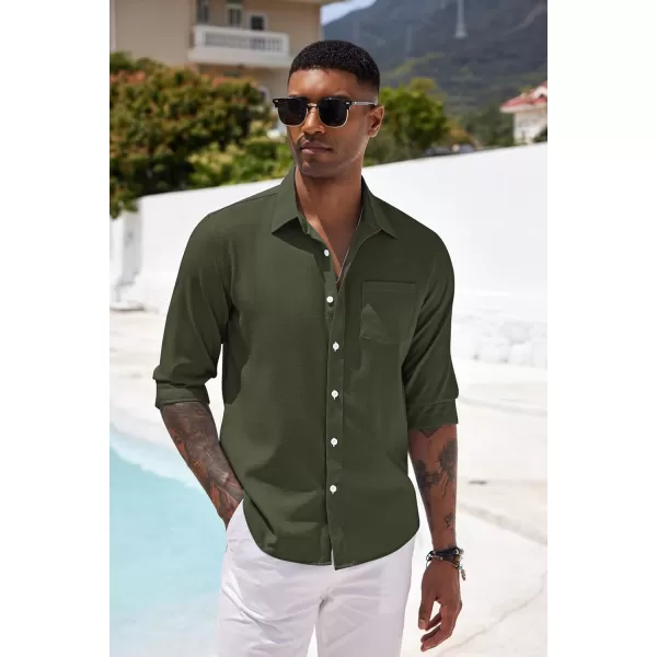 COOFANDY Men's Casual Button Down Shirt Long Sleeve Linen Chambray Shirt
