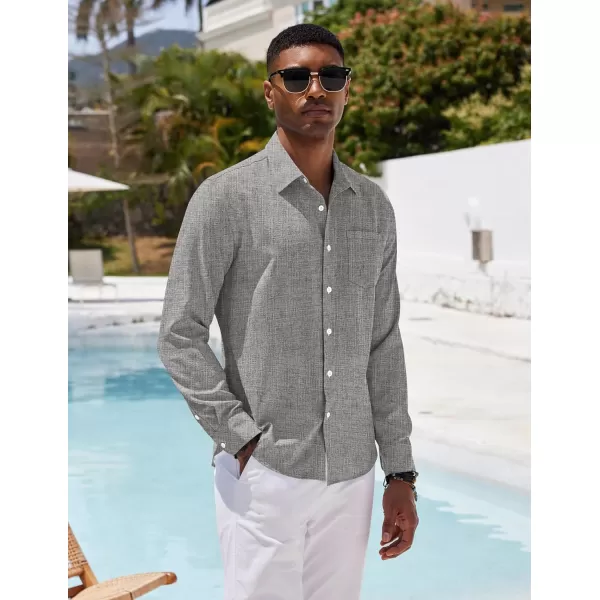 COOFANDY Men's Casual Button Down Shirt Long Sleeve Linen Chambray Shirt