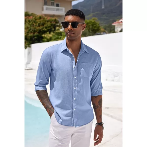 COOFANDY Men's Casual Button Down Shirt Long Sleeve Linen Chambray Shirt