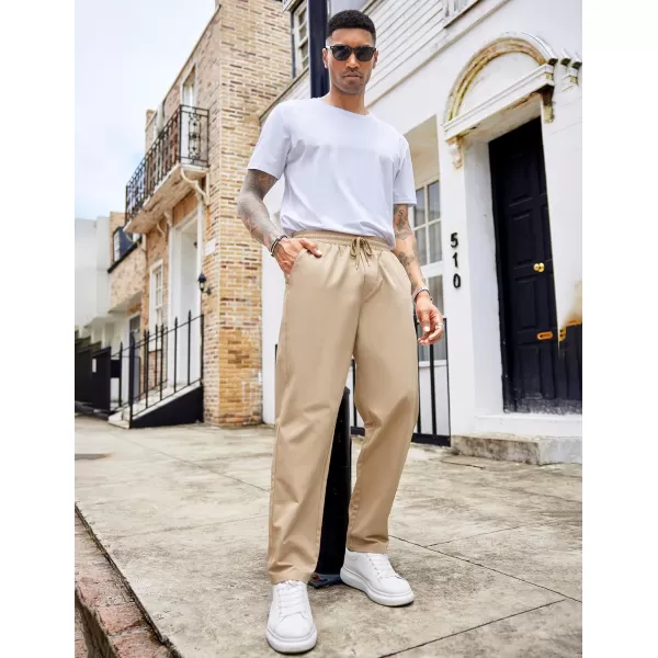 COOFANDY Men's Casual Drawstring Pants Regular Fit Elastic Waist Cotton Basic Straight Leg Cargo Pants