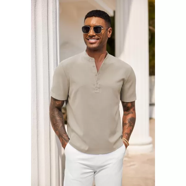 COOFANDY Men's Casual Henley Linen Shirt Summer Lightweight Beach Tee Shirts