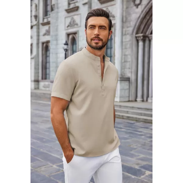 COOFANDY Men's Casual Henley Linen Shirt Summer Lightweight Beach Tee Shirts