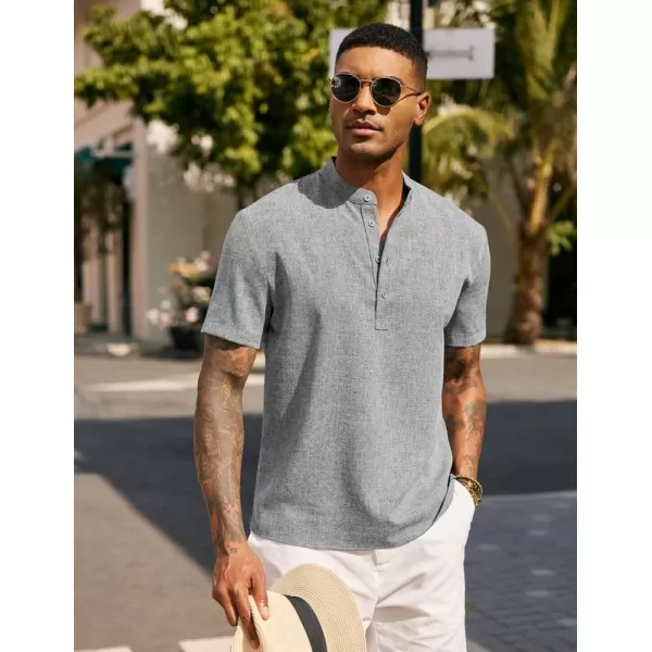 COOFANDY Men's Casual Henley Linen Shirt Summer Lightweight Beach Tee Shirts