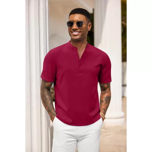 COOFANDY Men's Casual Henley Linen Shirt Summer Lightweight Beach Tee Shirts