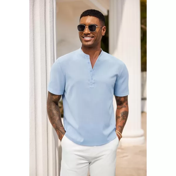 COOFANDY Men's Casual Henley Linen Shirt Summer Lightweight Beach Tee Shirts