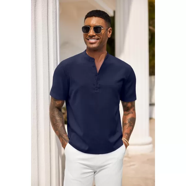 COOFANDY Men's Casual Henley Linen Shirt Summer Lightweight Beach Tee Shirts