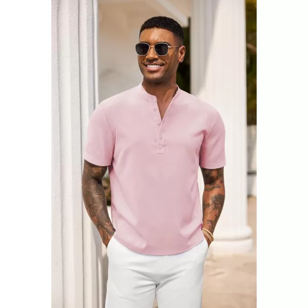 COOFANDY Men's Casual Henley Linen Shirt Summer Lightweight Beach Tee Shirts