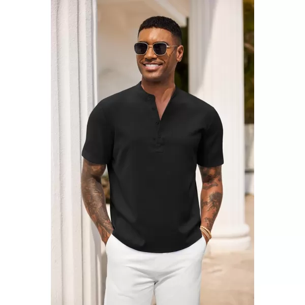 COOFANDY Men's Casual Henley Linen Shirt Summer Lightweight Beach Tee Shirts