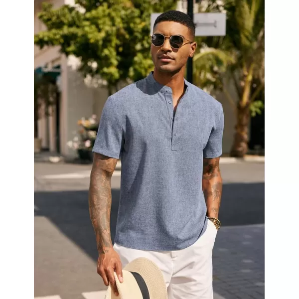 COOFANDY Men's Casual Henley Linen Shirt Summer Lightweight Beach Tee Shirts