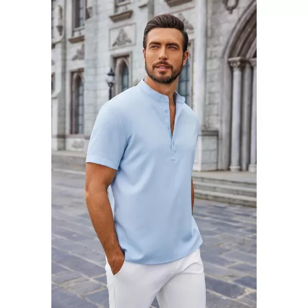 COOFANDY Men's Casual Henley Linen Shirt Summer Lightweight Beach Tee Shirts