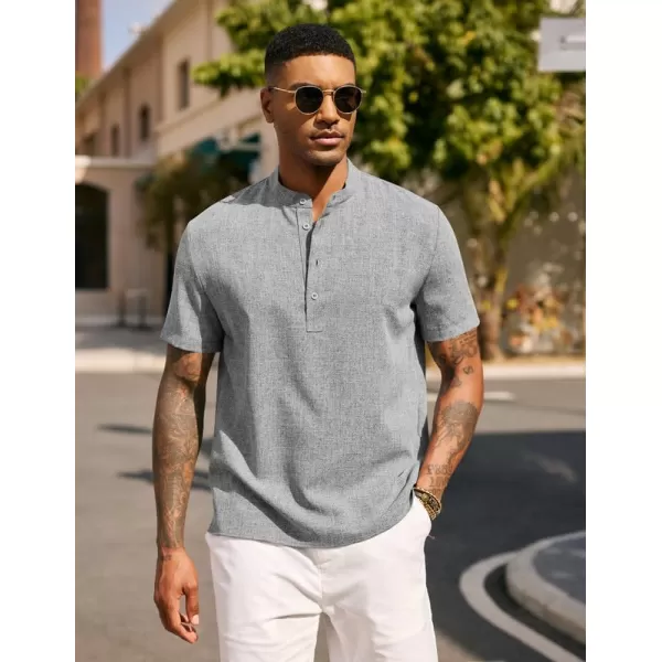 COOFANDY Men's Casual Henley Linen Shirt Summer Lightweight Beach Tee Shirts