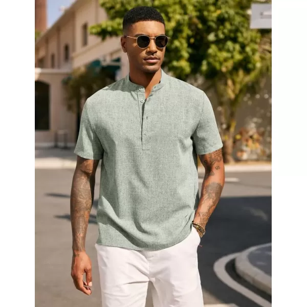 COOFANDY Men's Casual Henley Linen Shirt Summer Lightweight Beach Tee Shirts