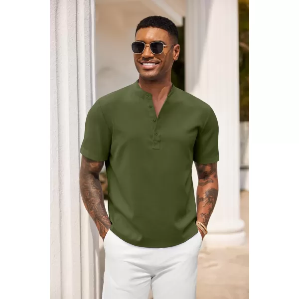 COOFANDY Men's Casual Henley Linen Shirt Summer Lightweight Beach Tee Shirts
