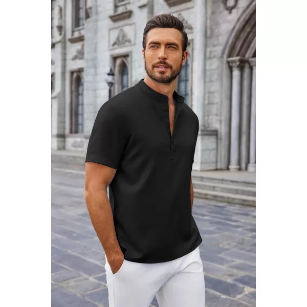 COOFANDY Men's Casual Henley Linen Shirt Summer Lightweight Beach Tee Shirts