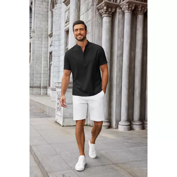 COOFANDY Men's Casual Henley Linen Shirt Summer Lightweight Beach Tee Shirts