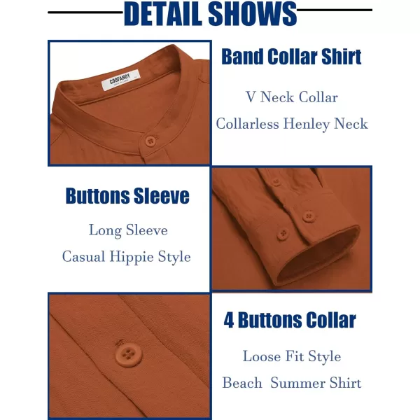 COOFANDY Men's Casual Henley Shirt Band Collar Long Sleeve Shirt Beach Hippie Summer T-Shirt