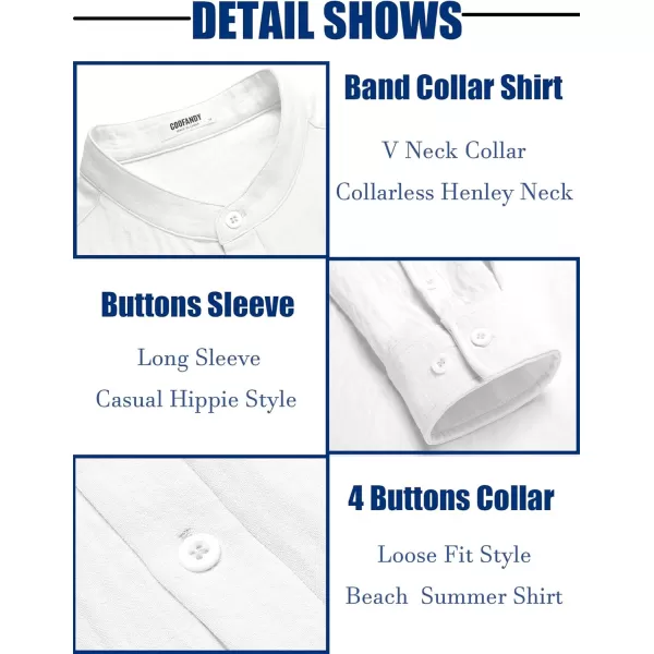 COOFANDY Men's Casual Henley Shirt Band Collar Long Sleeve Shirt Beach Hippie Summer T-Shirt
