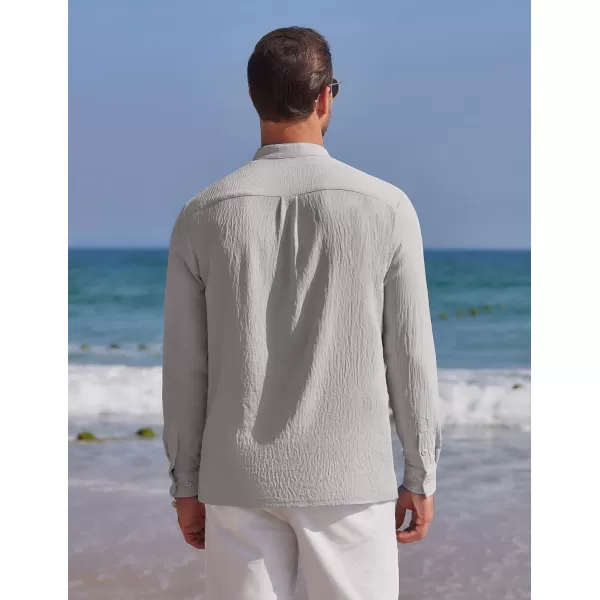 COOFANDY Men's Casual Henley Shirt Band Collar Long Sleeve Shirt Beach Hippie Summer T-Shirt