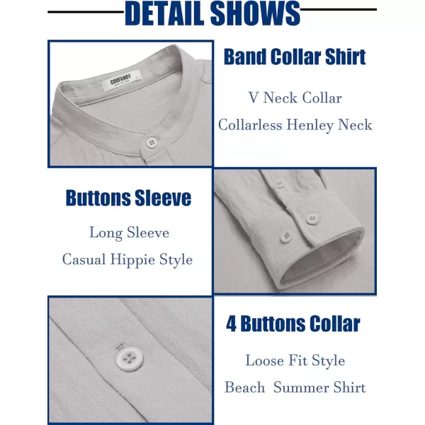 COOFANDY Men's Casual Henley Shirt Band Collar Long Sleeve Shirt Beach Hippie Summer T-Shirt