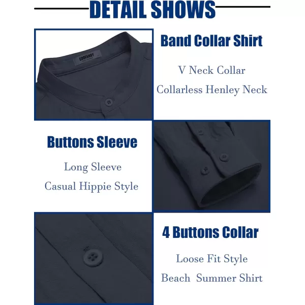 COOFANDY Men's Casual Henley Shirt Band Collar Long Sleeve Shirt Beach Hippie Summer T-Shirt