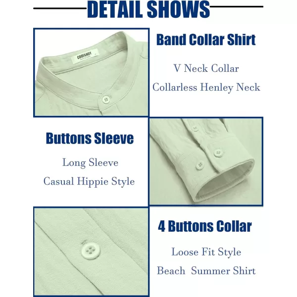 COOFANDY Men's Casual Henley Shirt Band Collar Long Sleeve Shirt Beach Hippie Summer T-Shirt