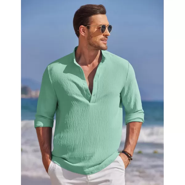 COOFANDY Men's Casual Henley Shirt Band Collar Long Sleeve Shirt Beach Hippie Summer T-Shirt