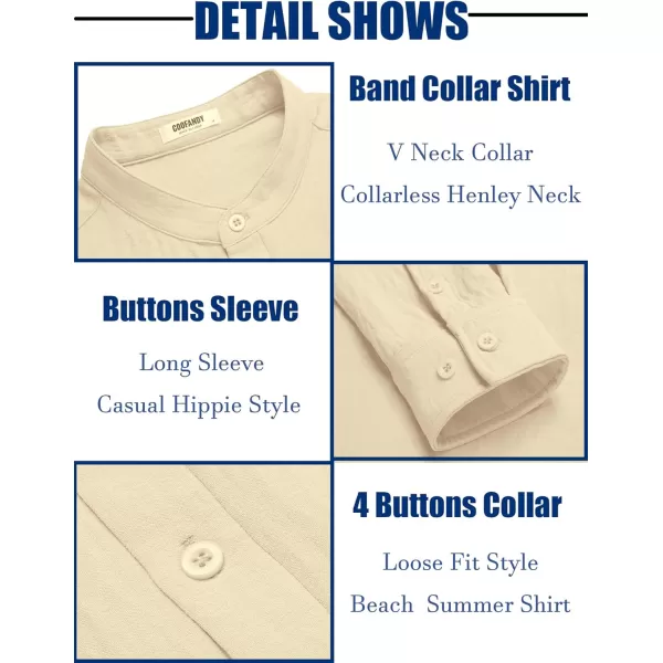 COOFANDY Men's Casual Henley Shirt Band Collar Long Sleeve Shirt Beach Hippie Summer T-Shirt