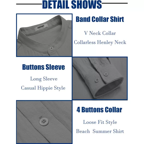 COOFANDY Men's Casual Henley Shirt Band Collar Long Sleeve Shirt Beach Hippie Summer T-Shirt