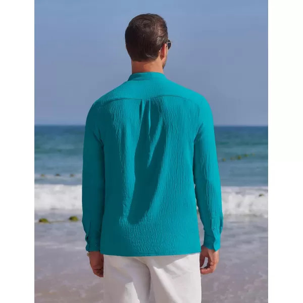 COOFANDY Men's Casual Henley Shirt Band Collar Long Sleeve Shirt Beach Hippie Summer T-Shirt