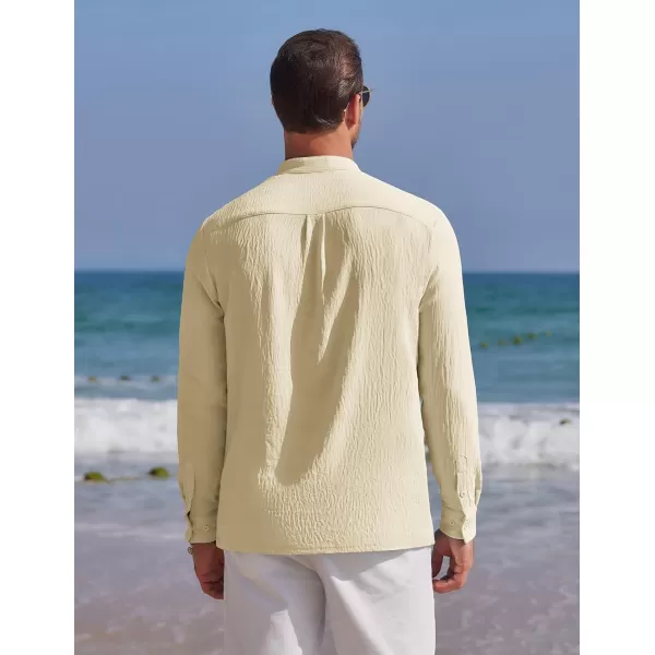 COOFANDY Men's Casual Henley Shirt Band Collar Long Sleeve Shirt Beach Hippie Summer T-Shirt