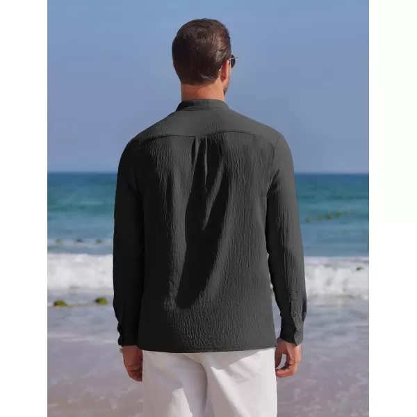 COOFANDY Men's Casual Henley Shirt Band Collar Long Sleeve Shirt Beach Hippie Summer T-Shirt