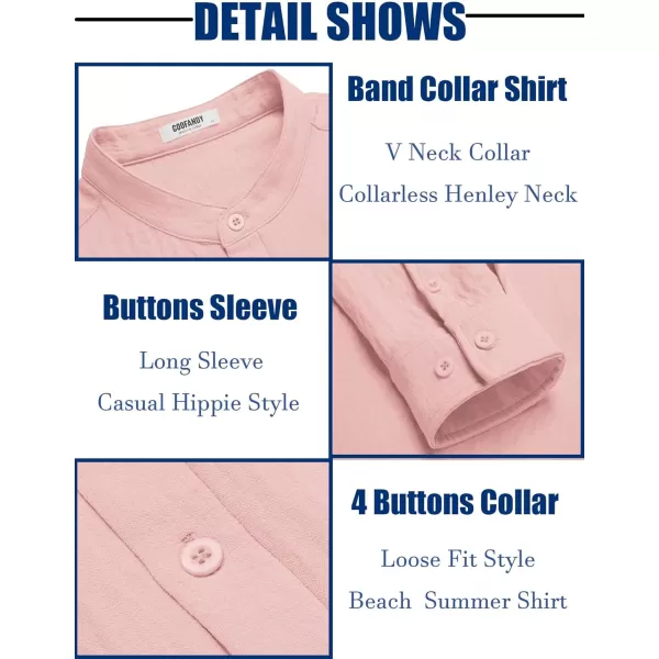 COOFANDY Men's Casual Henley Shirt Band Collar Long Sleeve Shirt Beach Hippie Summer T-Shirt