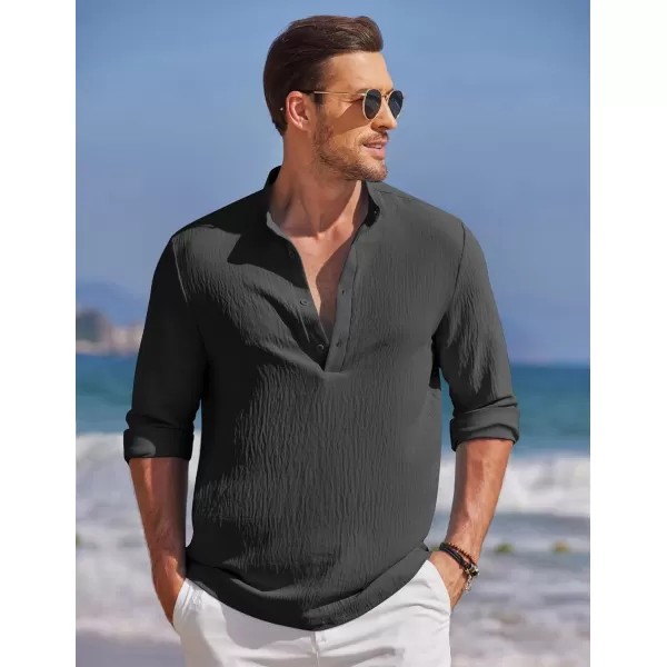 COOFANDY Men's Casual Henley Shirt Band Collar Long Sleeve Shirt Beach Hippie Summer T-Shirt