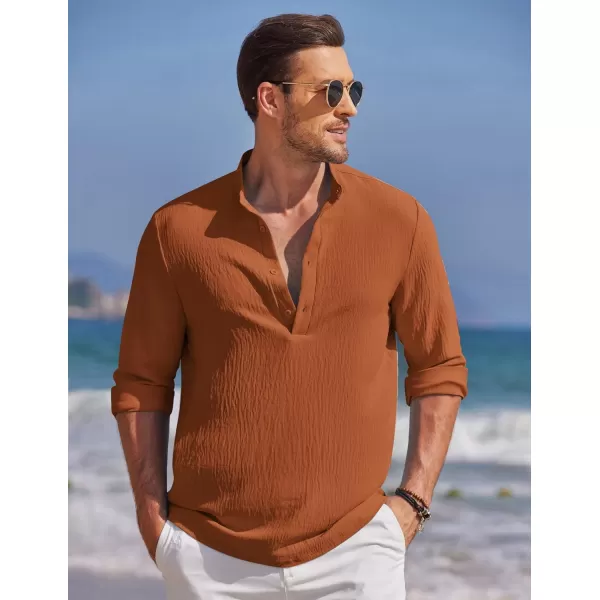 COOFANDY Men's Casual Henley Shirt Band Collar Long Sleeve Shirt Beach Hippie Summer T-Shirt