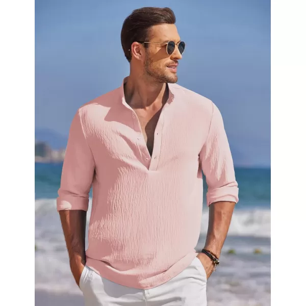 COOFANDY Men's Casual Henley Shirt Band Collar Long Sleeve Shirt Beach Hippie Summer T-Shirt
