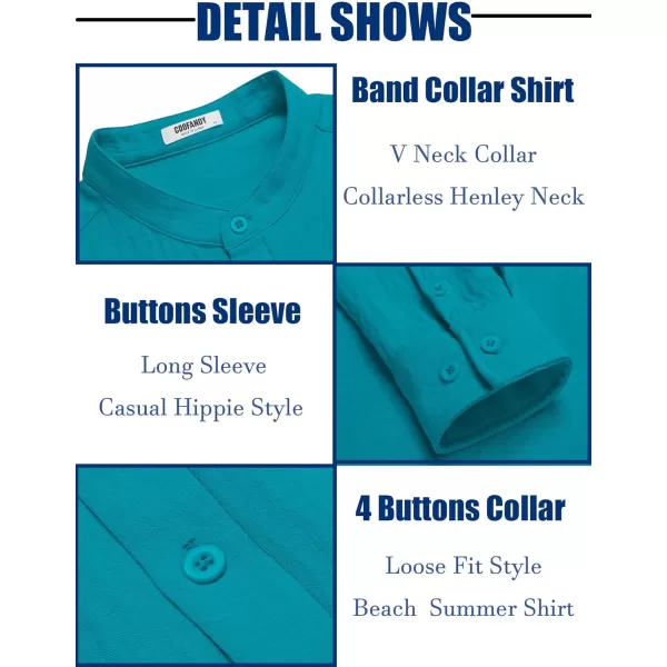 COOFANDY Men's Casual Henley Shirt Band Collar Long Sleeve Shirt Beach Hippie Summer T-Shirt