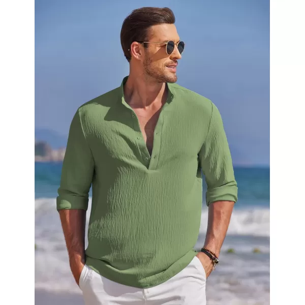 COOFANDY Men's Casual Henley Shirt Band Collar Long Sleeve Shirt Beach Hippie Summer T-Shirt