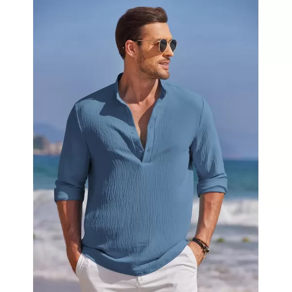 COOFANDY Men's Casual Henley Shirt Band Collar Long Sleeve Shirt Beach Hippie Summer T-Shirt