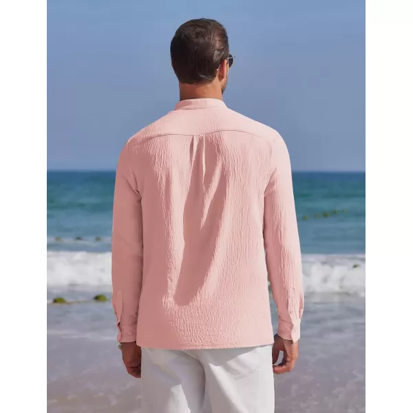 COOFANDY Men's Casual Henley Shirt Band Collar Long Sleeve Shirt Beach Hippie Summer T-Shirt