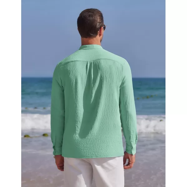 COOFANDY Men's Casual Henley Shirt Band Collar Long Sleeve Shirt Beach Hippie Summer T-Shirt