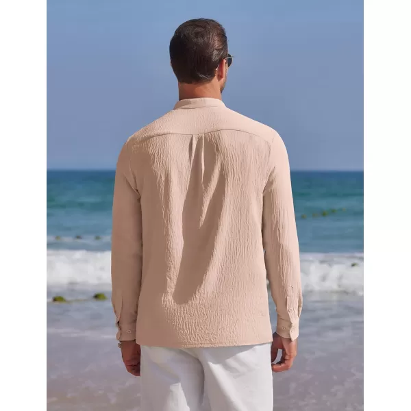 COOFANDY Men's Casual Henley Shirt Band Collar Long Sleeve Shirt Beach Hippie Summer T-Shirt