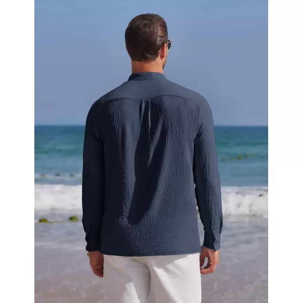 COOFANDY Men's Casual Henley Shirt Band Collar Long Sleeve Shirt Beach Hippie Summer T-Shirt