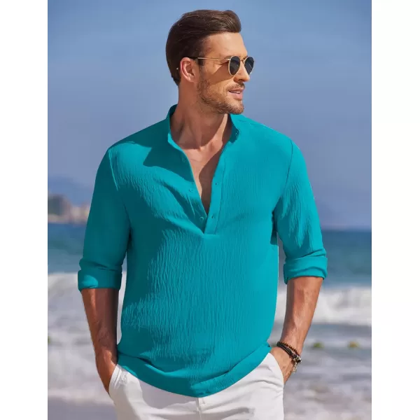 COOFANDY Men's Casual Henley Shirt Band Collar Long Sleeve Shirt Beach Hippie Summer T-Shirt