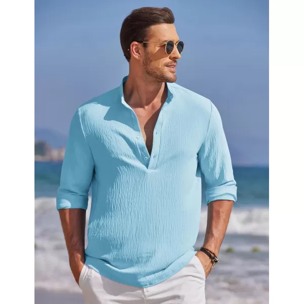 COOFANDY Men's Casual Henley Shirt Band Collar Long Sleeve Shirt Beach Hippie Summer T-Shirt