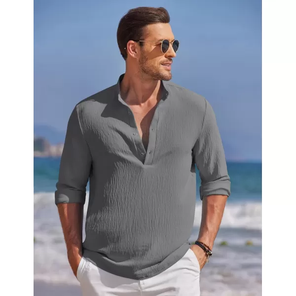 COOFANDY Men's Casual Henley Shirt Band Collar Long Sleeve Shirt Beach Hippie Summer T-Shirt